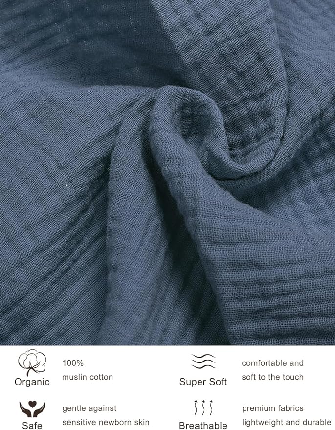 Dusty Blue Muslin Bassinet Sheets Boy, Cotton Bassinet Mattress Sheet 32"x16" for Rectangle, Oval, Hourglass Bassinet Mattress, Moses Basket Sheets (46B-09)