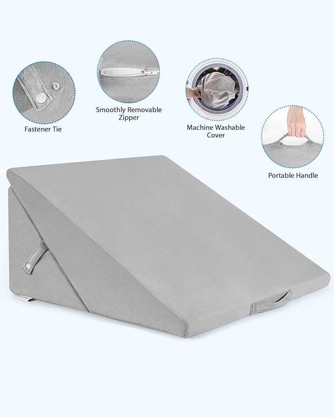 Wedge Pillow for After Surgery, Adjustable 9" & 12" Bed Wedge Pillow for Sleeping, Foldable Memory Foam Triangle Pillow for Snoring, Acid Reflux, GERD, Back and Leg