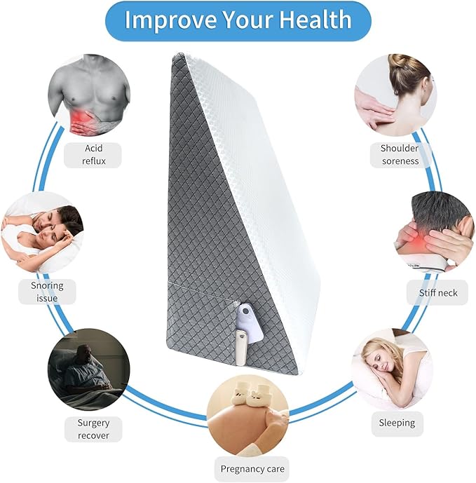 Bed Wedge Pillow with Memory Foam Top, Microfiber Cooling Triangle Elevated Pillow with Pocket,Wedge Pillow for Sleeping Acid Reflux Gerd Snoring Back Pain-10 inch