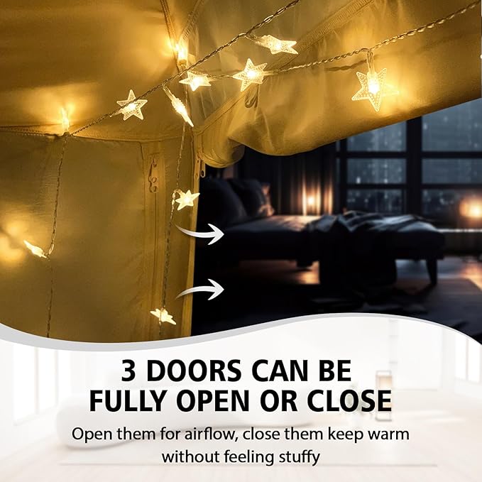 Bed Tent Bed Canopy Twin Size for Adult and Kids - Portable Sleeping Tents Indoor Dream Tents 70% Blackout with String Light 3 Doors Breathable Privacy Space Tents