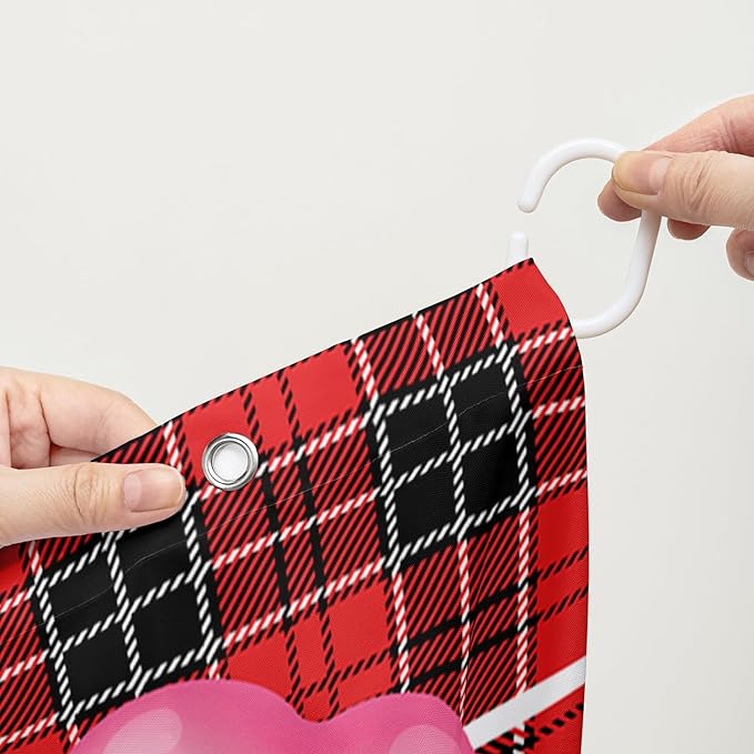 AILONEN Cartoon Yak Shower Curtain Set, Lovely Red Rose Cow Polyester Waterproof Shower Curtain for Bathroom,Love Scottish Tartan Theme Cloth Bath Curtain Set with Hooks,72" Wx96 H