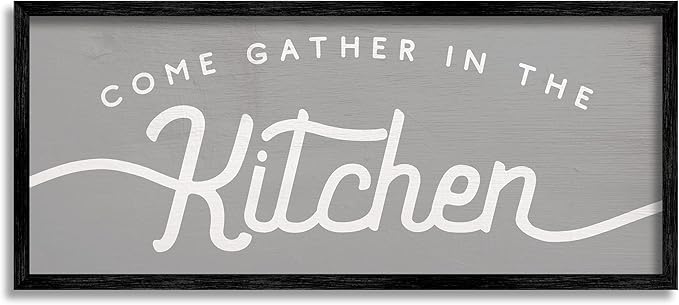 Stupell Industries Gather in The Kitchen Sign Rustic Family Phrase, Designed by Daphne Polselli Black Framed Wall Art, 10 x 24, Grey