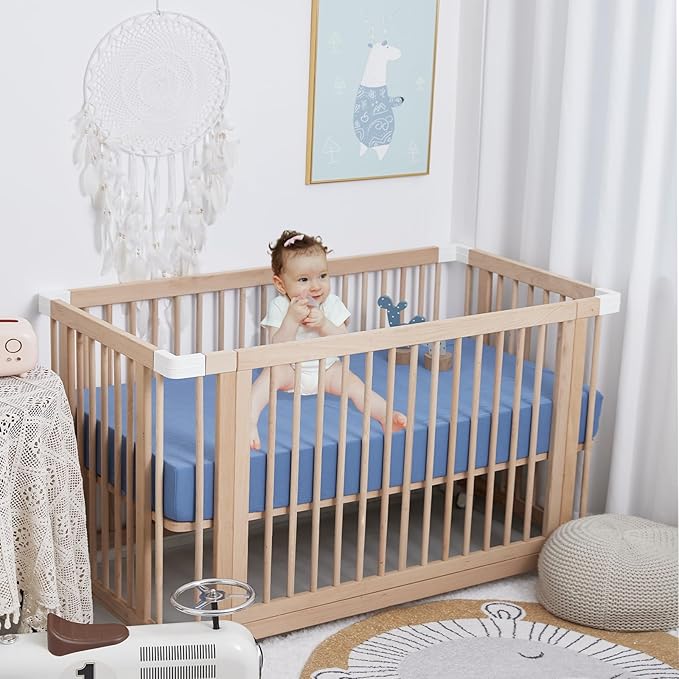 Muslin Neutral Crib Sheets for Boys & Girls 2 Pack Blue Set 28"x 52" Rutiwa Breathable Baby Sheets for Crib Organic Cotton Fitted Sheets for Toddler Bed & Standard Crib Mattress Boho Style