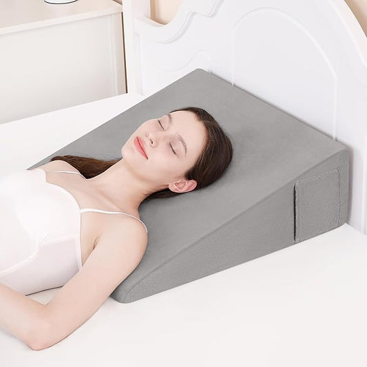 Bed Wedge Pillow for Sleeping, 7.5 Inch Triangle Pillow Wedge for After Surgery, Memory Foam Top Wedge Pillow for Anti-snoring Acid Reflux Gerd with Machine Washable Plush Cover