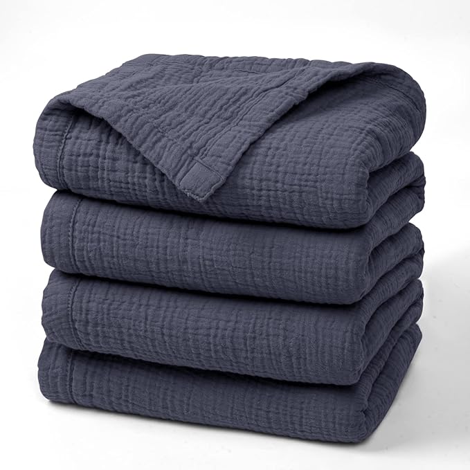Lulu moon Muslin Blankets for Adults 55”x75” - Kids Couch Throw Blanket for Boys - Light Weighted Organic Muslin Quilt for Sofa and Bed (Blue)