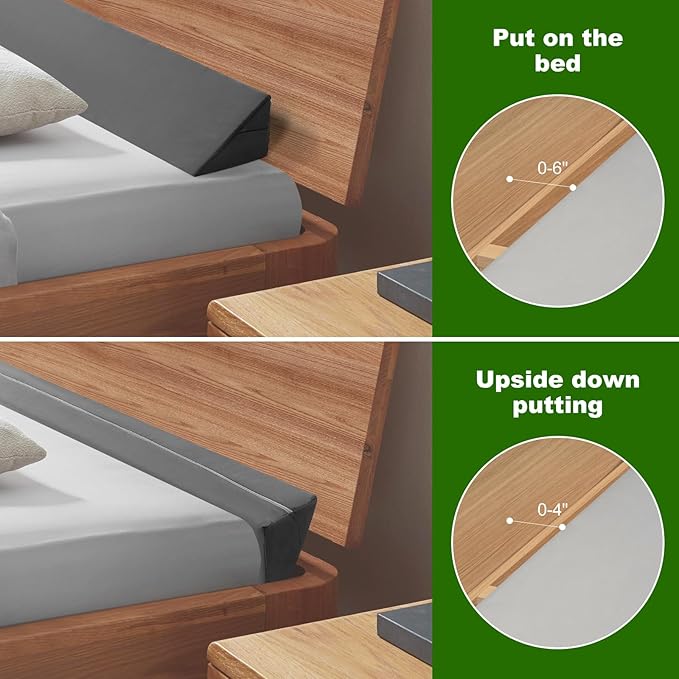 King Size (76"x6.5"x4.5") Bed Wedge Pillow/Headboard Pillow/Mattress Wedge with an Extra Cover, Gap Filler to Close The Gap (0-5") Between Headboard and Mattress (Gray)