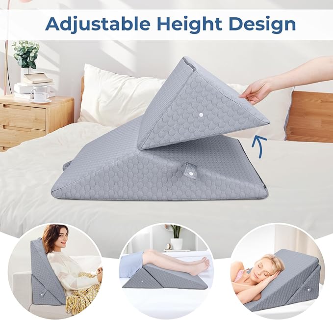 COOLBEBE Bed Wedge Pillow for Sleeping, Air Layer Adjustable Wedge Pillow for Snoring and After Surgery - 9 & 11 Inch, Elevated Triangle Pillow for Back Pain Relief, Acid Reflux, Leg Support