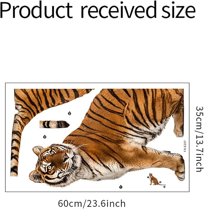 Lifelike Tiger Wall Decal 3D Animals Wall Sticker Safari Wall Decor for Nursery Kid'sroom School Classroom Livingroom Bedroom Bathroom Decoration (Lifelike Tiger 7)