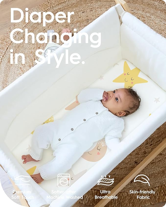 Extra Stretchy Changing Pad Cover, TotBasic Ultra Soft Premium Jersey Knit Changing Pad Sheets, Unisex for Boys Girls, Fits All Standard Changing Tables/Dresser Tops - 2 Pack (Planet & Moon)