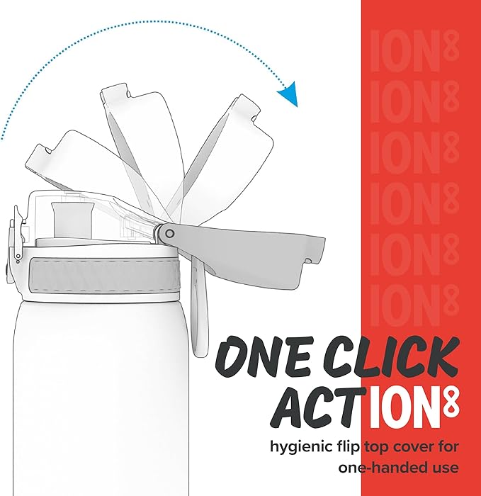 Ion8 Kids Water Bottle, Steel 400 ml/13 oz, Leak Proof, Easy to Open, Secure Lock, Dishwasher Safe, Carry Handle, Hygienic Flip Cover, Odor Resistant, Carbon Neutral, Durable, Metallic Red
