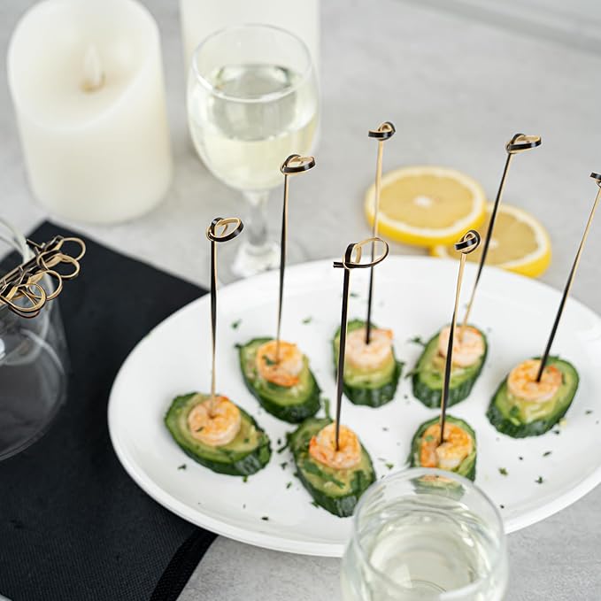 Restaurantware 6 Inch Twisted Bamboo Skewers 1000 Sturdy Disposable Bamboo Food Picks - Sturdy Looped Knot Black Bamboo Appetizer Picks Sustainable For Serving Appetizers and Cocktail Garnishes