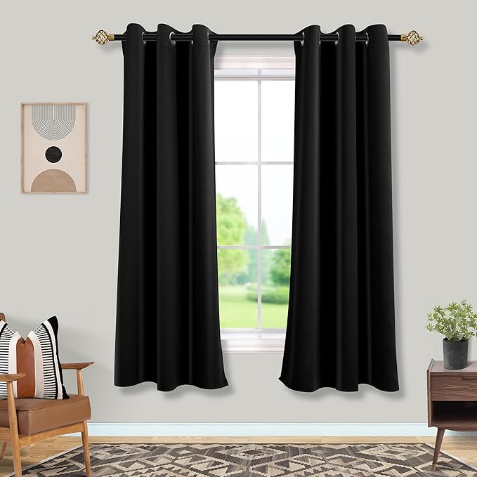 Mrs.Naturall Black Out Curtains 72 Inches Long,Grommet Blackout Drapes 72 Inch Length 2 Panels Set for Bedroom
