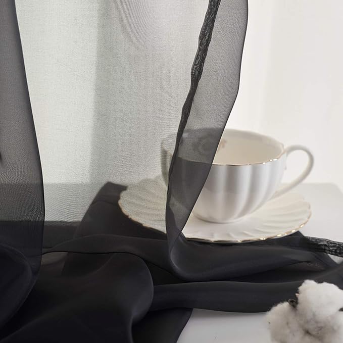 Black Sheer Voile Curtains Translucent Solid Color Window Treatment 72 Inches Long Panels Rod Pocket Black Sheers for Bedroom Living Room 2 Panels 52x72