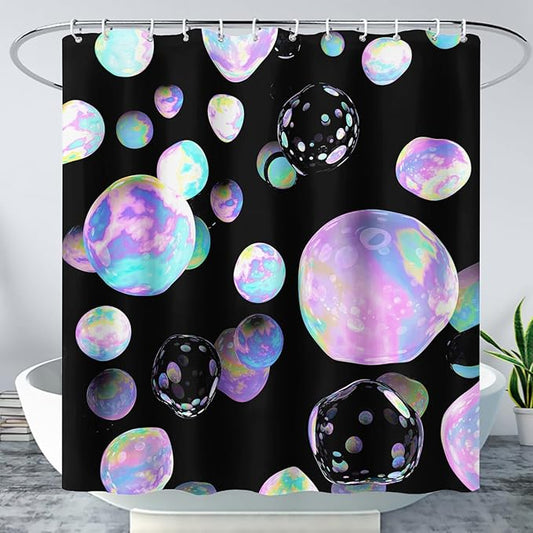 AILONEN Colorful Planet Shower Curtain,Purple Planet Bath Curtain for Bathroom Decor,Polyester Waterproof with 12 Plastic Hooks 36" W*72" H