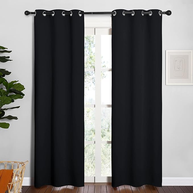 NICETOWN Halloween Blackout Draperies Window Curtain Panels, Autumn/Winter Thermal Insulated Solid Grommet Blackout Curtains/Drapes for Cafe (Set of 2, 34 inches by 84 inches, Black)