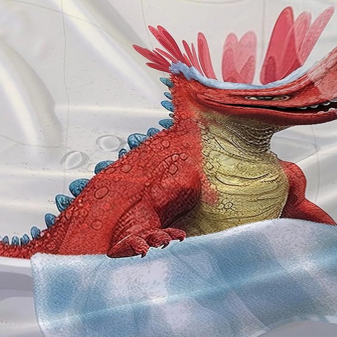 AILONEN Cartoon Dinosaur Shower Curtain for Kids Boys,Funny Singing Dinosaur Waterproof Fabric Shower Curtain for Bathroom,Lovely Red Dinosaur Shower Curtain Set with Hooks,48" W*72" H