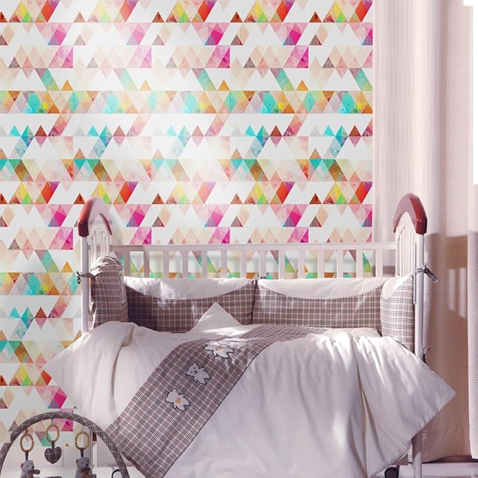 Amaonm Removable 15.8 x 98.4inch Rainbow Colorful Geometry Triangle Wall Decals DIY Wallpaper Wall Stickers Murals Decor for Kids Children Babys Girls Bedroom Teens Nursery Living Room Door Desk Decoration (Triangle)