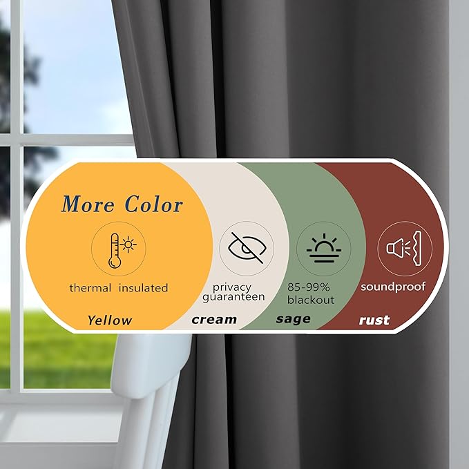 Mrs.Naturall Dark Grey Curtains 52x108 Inch Length for Living Room 2 Panels Set Blackout Drapes for Bedroom 108 Inches Long