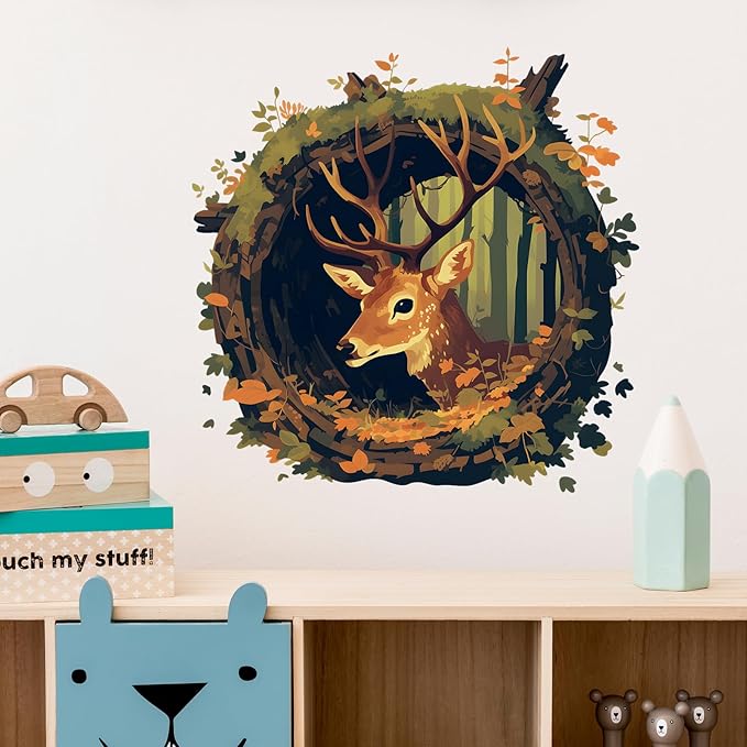Deer in The Hole Wall Decal Nursery Animal Wall Sticker Removable Peel and Stick Wall Art Decor for Kid Baby Classroom Preschool Living Room Playroom Bedroom School