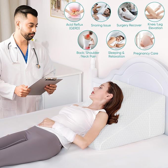 Wedge Pillow for After Surgery Premium 12" Bed Wedge Pillow for Sleeping with Memory Foam Top, Triangle Pillow Wedge for Acid Reflux Snoring Post Surgery Leg Elevation Back & Knee Pain Relief - White