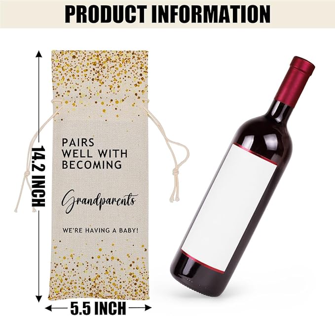 Pregnancy Announcement Wine Bag Grandparents Baby Announcement First Time Grandma Gifts for Women Men Coworker Grandpa Grandmother Bestie Congratulations Wine Bags