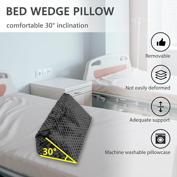 Wedge Pillow for Side Sleeping, Body Positioning Foam Wedge Pillow, Side Wedge Pillow for Sleeping Non-Slip Back Positioning Pillow for Bed Sore Wedge (Black)