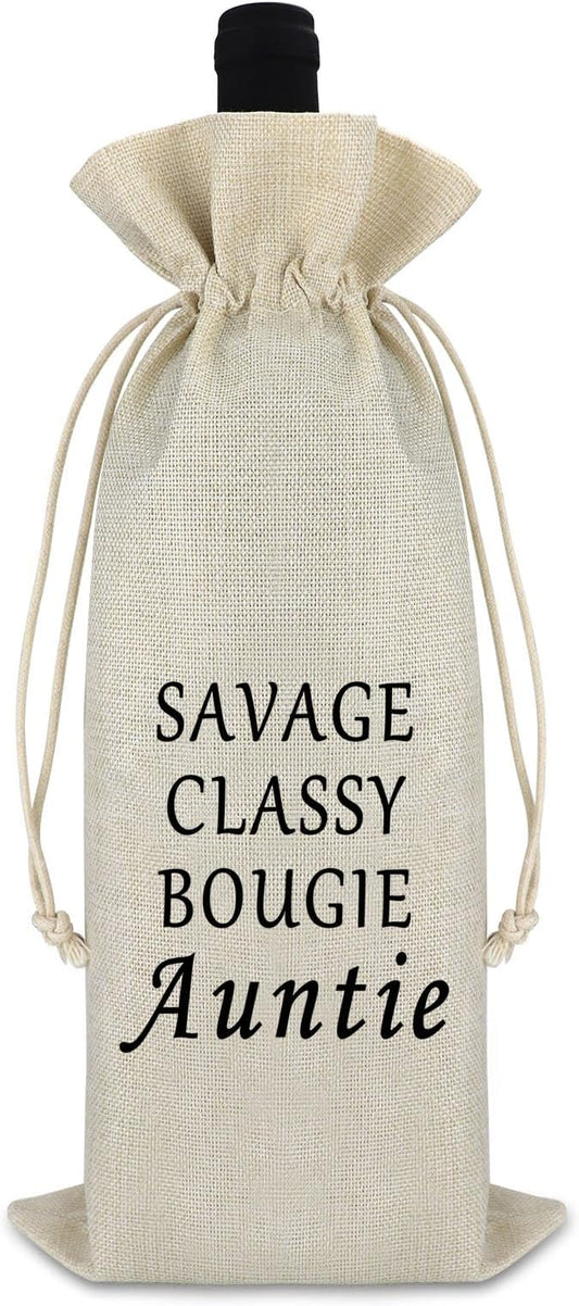 Aunt Gift Birthday Gift for Aunt Wine Bag from Niece Nephew Mother's Day Christmas Gift for Aunt Sister Reusable Cotton Burlap Wine Bags Thank You Godmother Gift for Special Aunt Wine Bottle Cover
