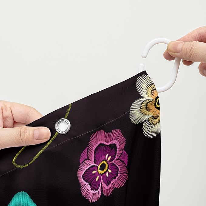 AILONEN Retro Hummingbird Shower Curtain,Wild Floral Flower Bathroom Decor with 12 Plastic Hooks,Bird Butterfly Vintage Black Curtains,Modern Bedroom Decor Gifts for Girls Teen Adult 60" W*72" H