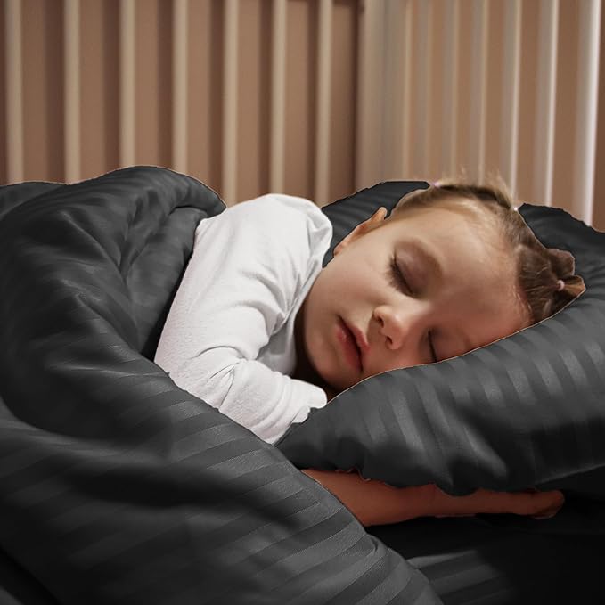 Toddler Bedding Set - 4 Piece Soft Crib Bedding Set for Boys, Includes Toddler Comforter, Flat Sheet, Fitted Sheet and Pillowcase, Black Stripe