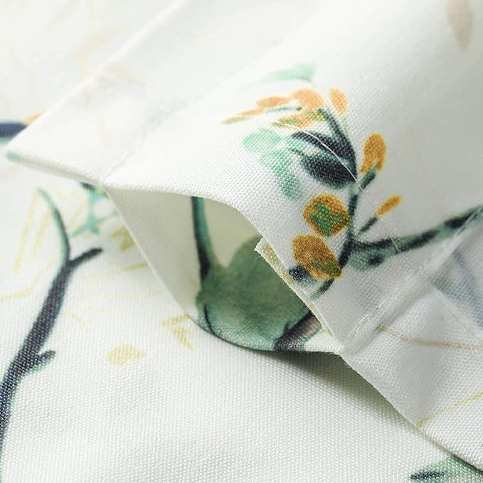 Leeva Green Bird Small Window Curtain Panels, 36 Inch Length Sets Bird and Floral Pattern Design Short Small Curtains for Kitchen Office Cafe Studio, 2 Panels, Rod Pocket