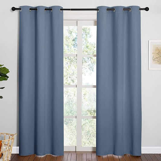 NICETOWN Triple Weave Thermal Insulated Ring Top Blackout Window Curtains for Guest Room (Stone Blue, Double Panels, 42 inches x 84 inches)