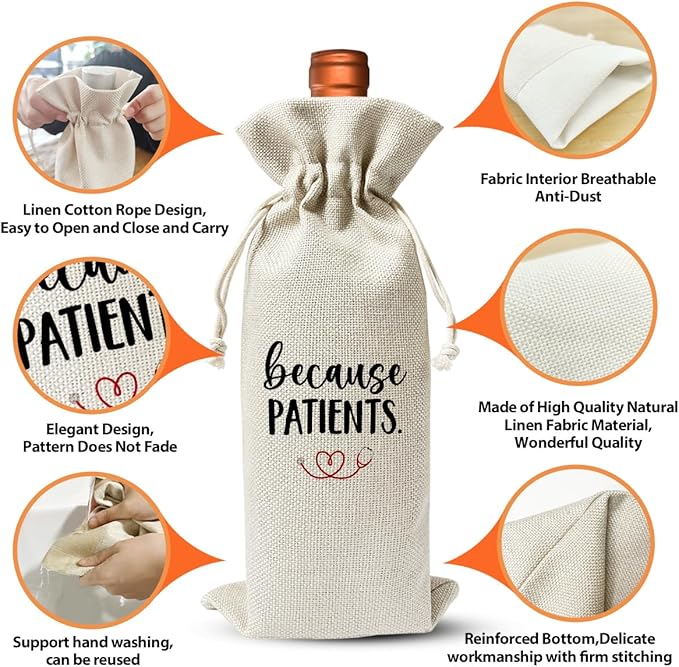 Because Patient Gift Wine Bag For Women Boy Doctor Her, Med School Graduation Party Decoration, Nurse Appreciation Gift, College Graduation Gift, Nurse Day Week Gift, Nurse Practitioner Graduation