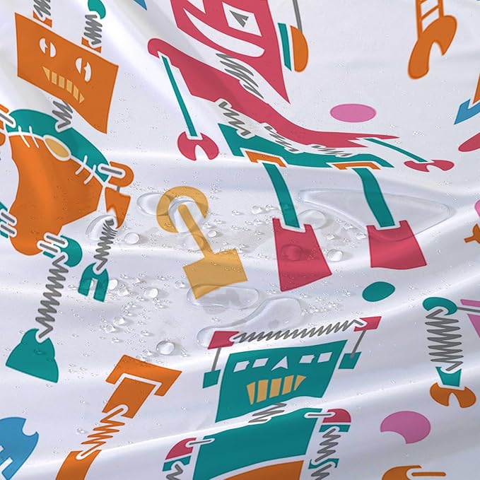 AILONEN Robots Shower Curtain,Modern Cartoon Super Robot Pattern Bathroom Decor for Boys Girls Teens Kids, 72" W*72" H Watercolor Robot Shower Curtain Set