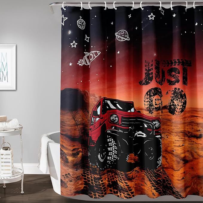 AILONEN Red Truck Shower Curtains,Galaxy Monster Truck Bath Curtains,Monster Jam Polyester Waterproof for Bathroom,36" W*72" H with Plastic Hooks,Red