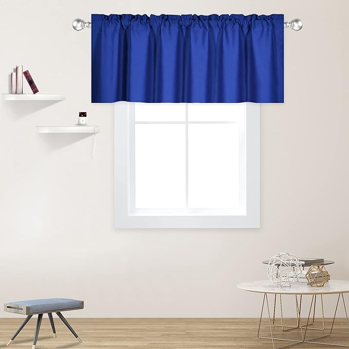 Royal Blue Valances for Bedroom - Small Window Rod Pocket Solid Blackout Curtain Valances 60 by 18 Inch,1 Panel