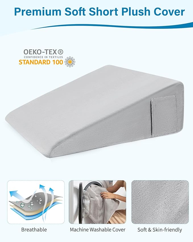 Bed Wedge Pillow for Sleeping, 7.5 Inch Triangle Pillow Wedge for After Surgery, Memory Foam Top Wedge Pillow for Anti-snoring Acid Reflux Gerd with Machine Washable Plush Cover