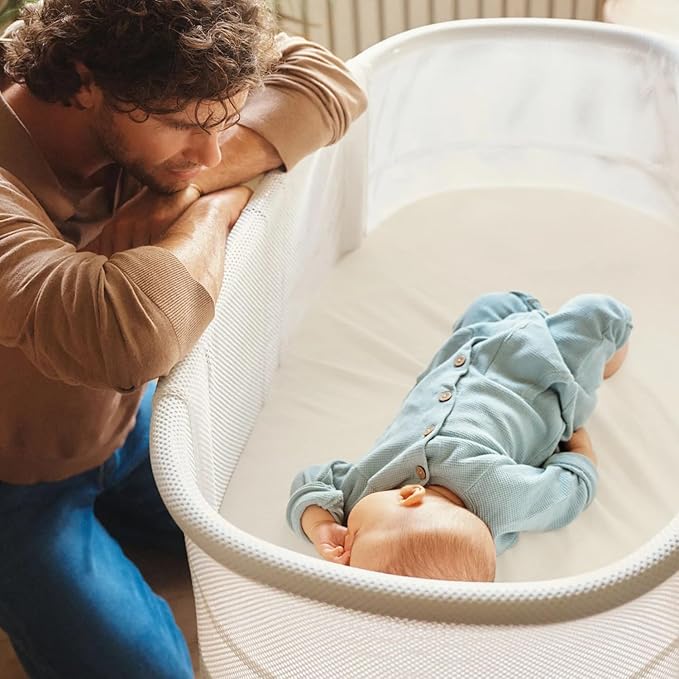 GRSSDER Stretchy Ultra Soft Fitted Bassinet Sheet 2 Pack, Universal Fit for Bassinets Baby Cradle Moses Basket Oval Rectangle Mattress Safe and Snug, Jersey Bassinet Sheets for Girls, Cream/Sage