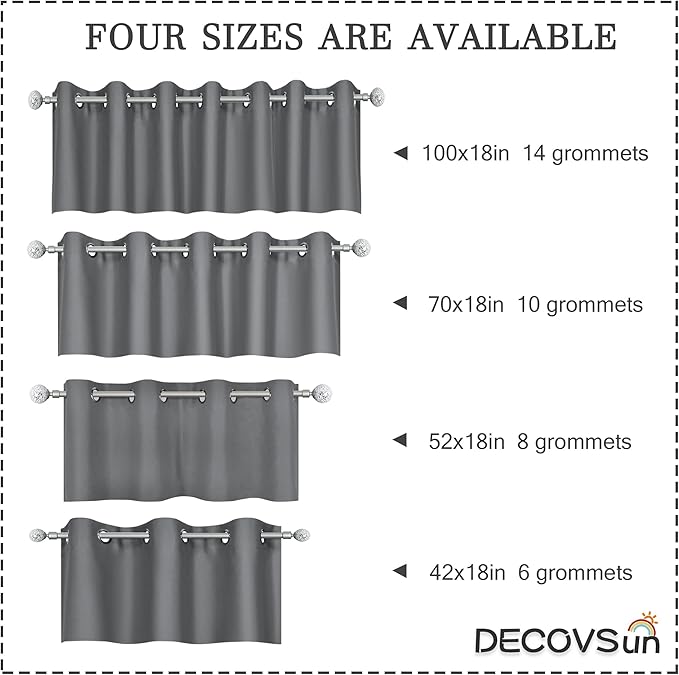 Dark Grey Valance for Bedroom Solid Grommet Top Blackout Thermal Insulated Curtain Valance Window Treatment for Living Room Short Straight Drape Valance for Basement/Loft 100 X18 1 Panel Gray