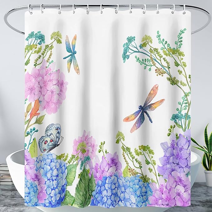 AILONEN Purple Blue Floral Shower Curtain,Watercolor Flower Leaves Wildflower Decorative Bath Curtain 72" W*72" H Polyester Fabric Waterproof Bathroom Curtain with 12 Plastic Hooks