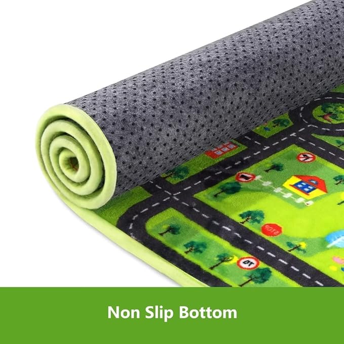 Kids Playmat City Life Carpet Playmat 3x5 Ft Town City Road Map Car Mat Play Mat Educational Learning Thick Carpet Soft Non Slip Area Rug Kids Girls Toddler Children Bedroom Nursery Room,Black