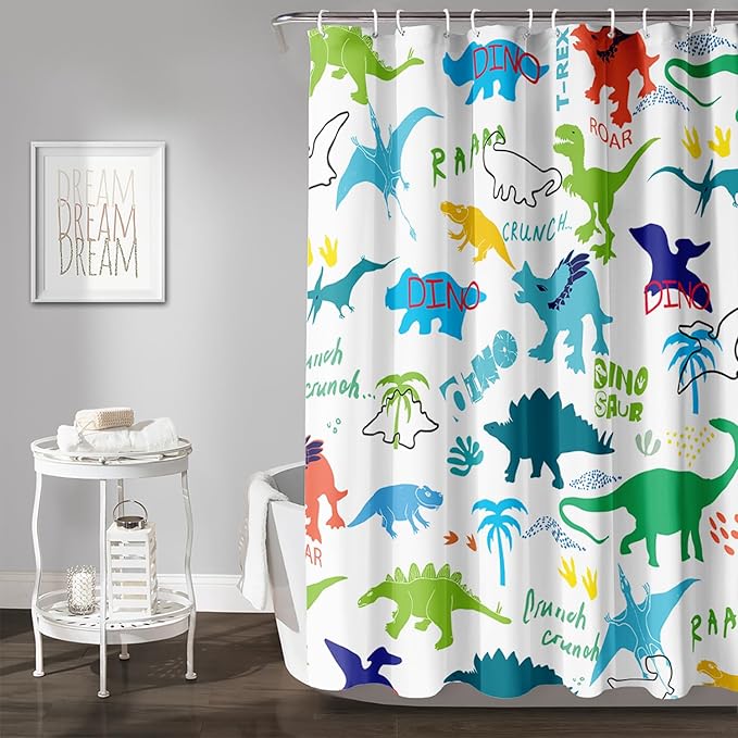 AILONEN Cartoon Dinosaur Shower Curtain for Kids Boys 36" W*72" H Inch,Colorful Dinosaur Pattern Shower Curtain,12 Pack Hooks Polyester Waterproof Fabric Decor for Bathroom