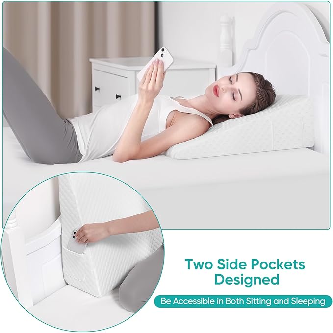 Bed Wedge Pillow for After Surgery Premium 7.5" Wedge Pillow for Sleeping with Memory Foam Top, Triangle Pillow Wedge for Acid Reflux Snoring Post Surgery Leg Elevation Back & Knee Pain Relief -White