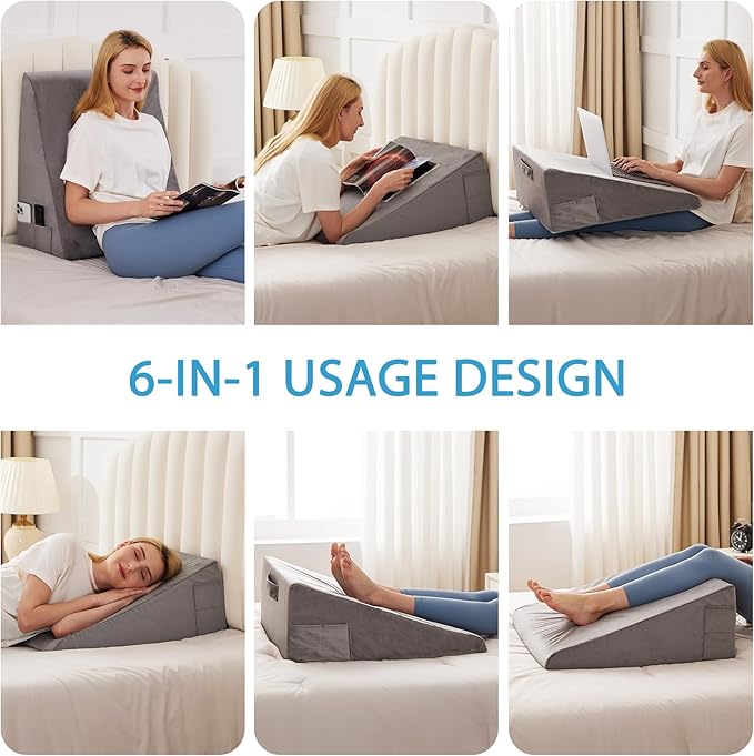 Wedge Pillow for Back Pain Relief, Bed Wedge Pillow for Sleeping 24×24×7.5 Inch Memory Foam Anti Snore Pillow, Triangle Pillow Wedge for Sleeping Acid Reflux, Gerd, Elevated Pillow Short Plush