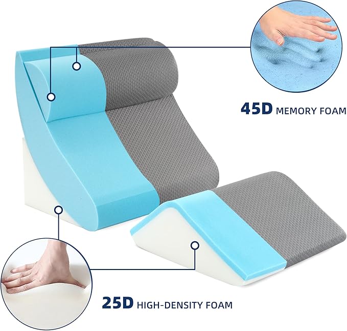 BDEUS 4PCS 23.6 Inch Wide Orthopedic Bed Wedge Pillow Set, Memory Foam Adjustable Wedge Pillow Post Surgery for Back, Neck and Leg Pain Relief-Acid Reflux and GERD for Sleeping, with Travel Bag