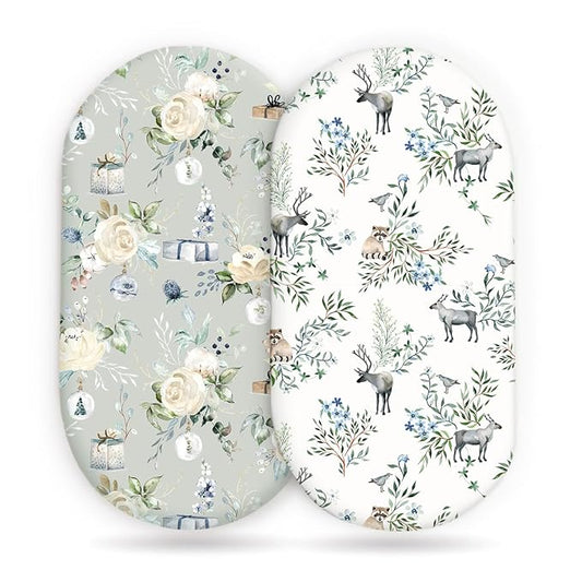 Stretchy Bassinet Mattress Sheets, Ultra Soft Bassinet Sheet 2 Pack, Universal Fitted for Oval Hourglass Rectangular Bassinet Mattress Pad Safe and Snug, Stylish Print Baby Sheets