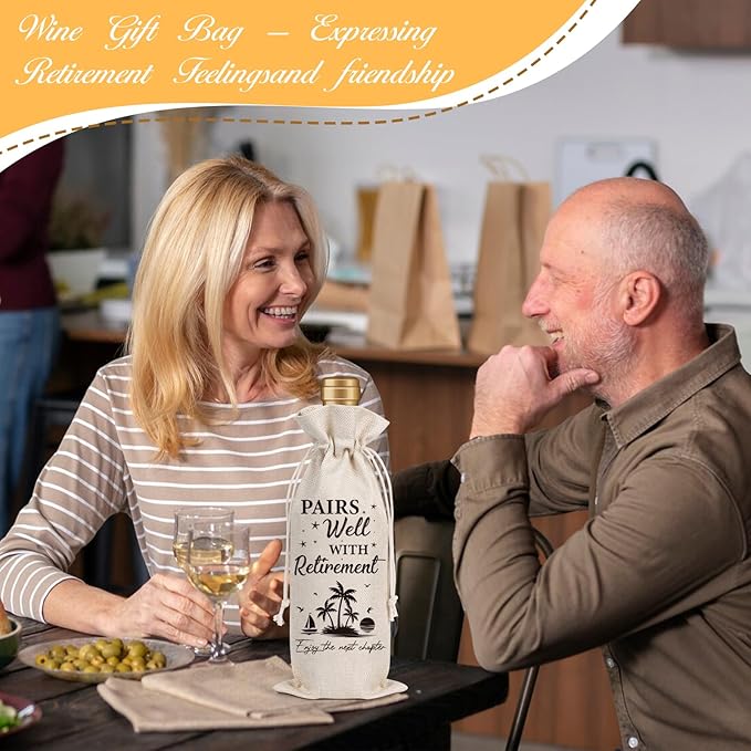 Retirement Gift Wine Bag - Retirement Gift Bags for Women Men Pairs Well With Retirement Wine Bags New Chapter Wine Gifts Bag Leaving Gifts for Retired Teacher Employees Friend Coworkers Boss