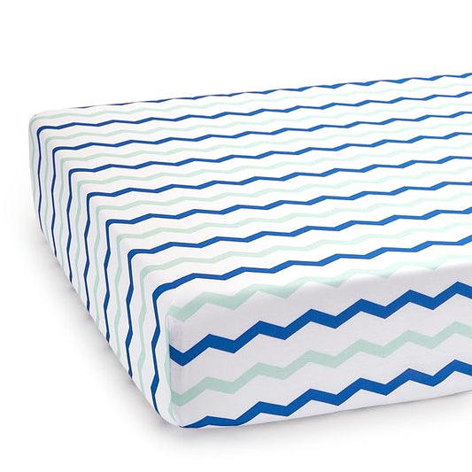 TILLYOU Baby Crib Sheets for Boys Girls, Fitted Crib Sheet 1 Pack for Standard Crib and Toddler Mattresses, Super Soft Toddler Bed Sheets, 28" x 52" x 8", Chevron