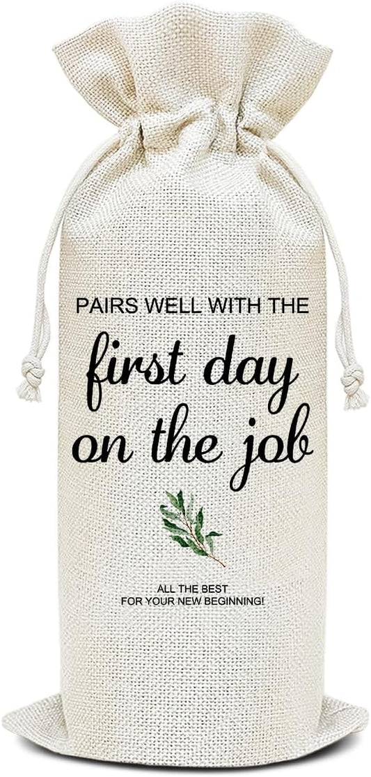 Wine Canvas Bag, New Job Gifts Wine Gift Bag, Coworker Colleague Leaving Gifts New Job Goodbye Going Away Gifts for Women, Wine Bags for Wine Bottles, Wine Gifts With Drawstring Party Decoration -WB19
