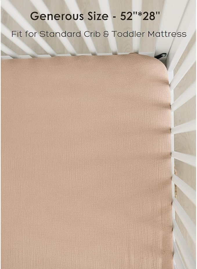 Muslin Cotton Crib Sheets - Neutral Fitted Sheets for Standard Crib& Toddler Mattress Soft and Breathable Baby Sheets for Boys and Girls - 28"x52"