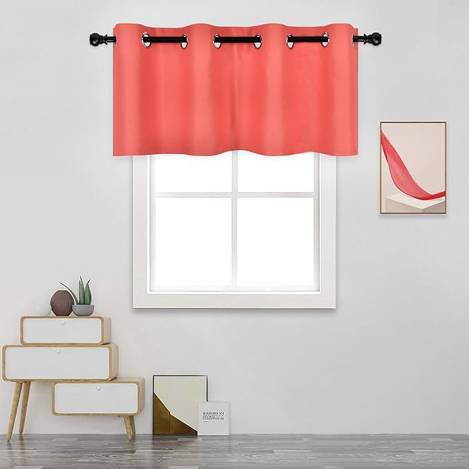 Coral Colored Valance for Bedroom Blackout Curtain Valance for Bathroom Window Treatment for Living Room Short Straight Drape Valance for Bedroom Kids Room 52X18 Inch 1 Panel